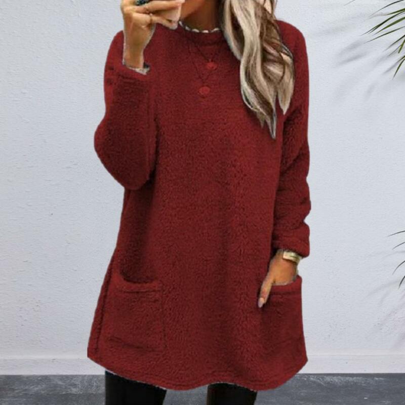 Thick Plush Warm sweater women's medium length Pullover Round neck loose thickened sweater 22 autumn winter new