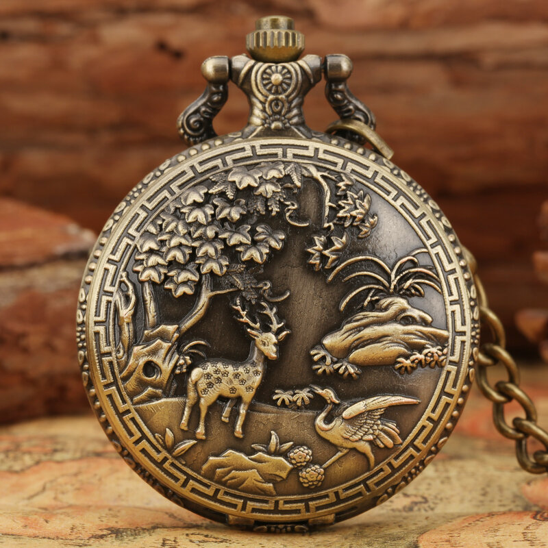Reloj de bolsillo de cuarzo de cadena gruesa/fina, colgante con patrón de carpa de loto 3D, reloj exquisito, regalo coleccionable Unisex