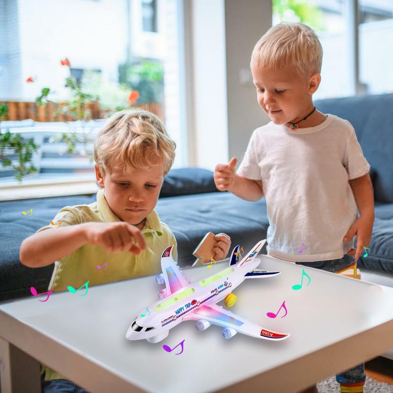 Plane Toy With Light And Sound Friction Powered Toy Plane For Kids Bump And Go Action DIY Assembled Airplane For Boys Girls 3