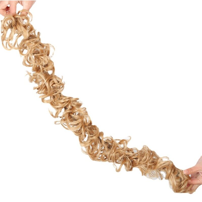 2PCS Long wig curly messy bun wrapped scrunchie elastic rubber headband