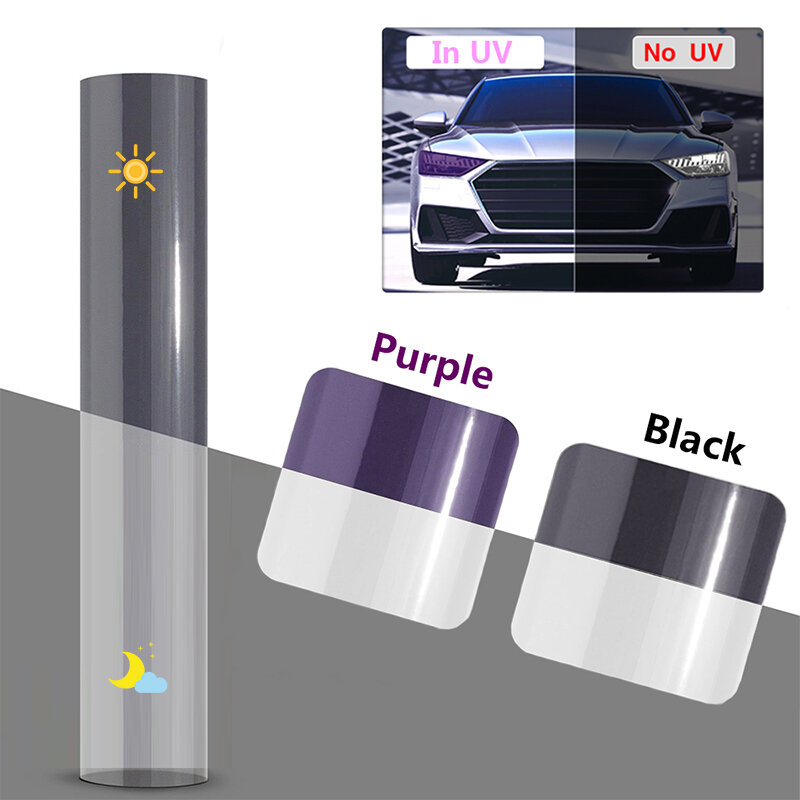 Película de protección de faros fotocromáticos inteligentes de TPU PPF para coche, película antiarañazos autocurativa que cambia de Color, 60, 50, 40 y 30CM