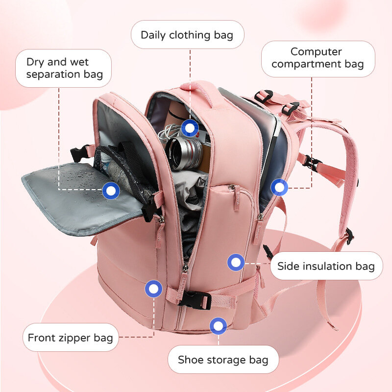Mochila de viaje multifunción de gran capacidad para mujer, maleta con carga USB, mochilas escolares, equipaje ligero