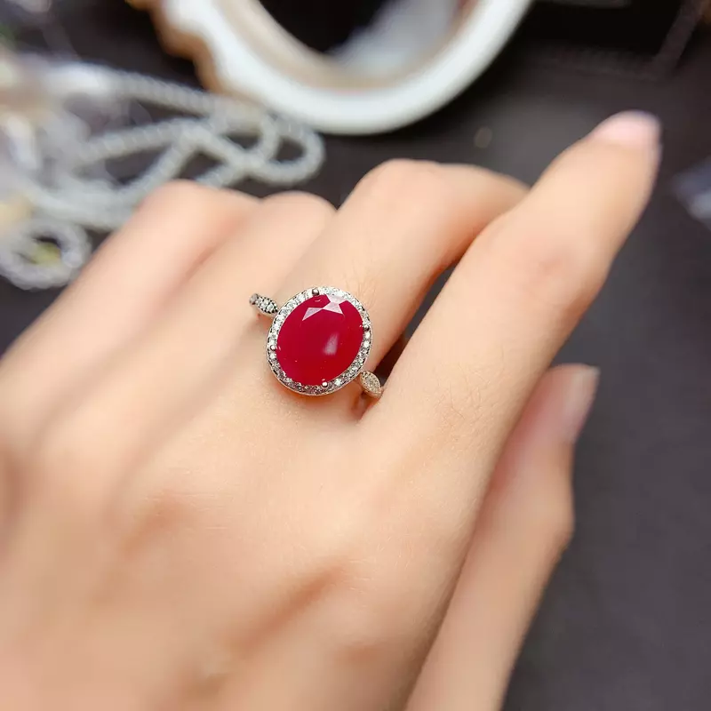 Large particles of Burmese pink natural ruby ring welfare genuine 925 sterling silver carrying certificate wedding jewelry