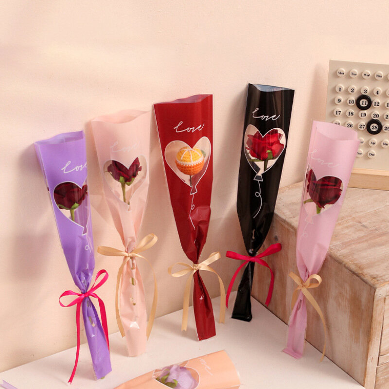 Sacs d'emballage de fleurs à manches roses simples, emballage de bouquet, tible floraux transparents, papier décoratif, 25 pièces