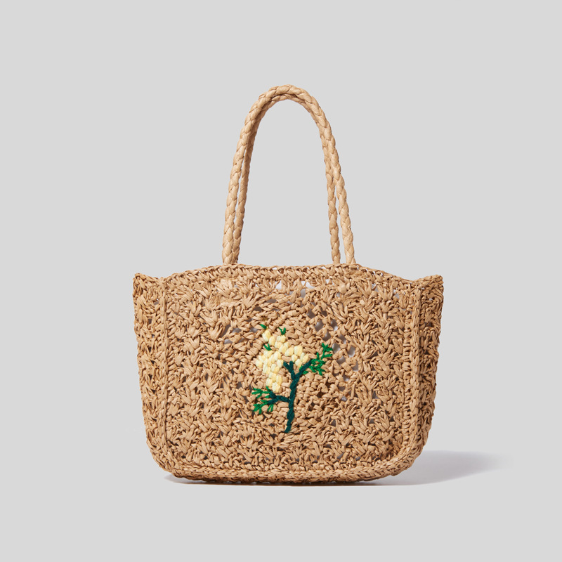 Bolso de hombro tejido de paja de flores para mujer, bolsos tejidos de diseñador de alta calidad, bolso de cesta de cubo de paja de moda para mujer, verano, nuevo
