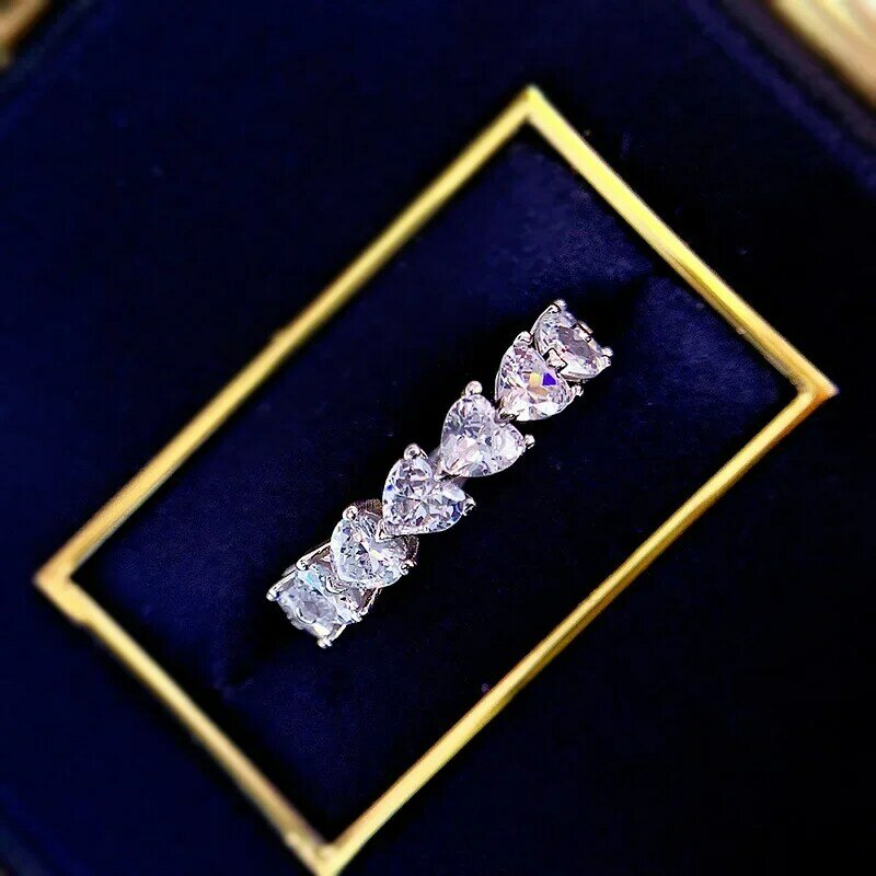 Anel de diamante amor prata S925 feminino, diamantes de alto carbono, em camadas por cima, moda versátil, estilo Instagram, doce coração