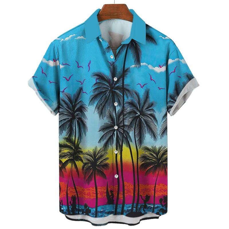 قميص هاواي بأكمام قصيرة للرجال ، رسومات شجرة جوز الهند ، قمصان هاواي للصيف ، مطبوعات ثلاثية الأبعاد ، أسلوب هاواي ، الموضة ، قميص أبارا ولانسي ،