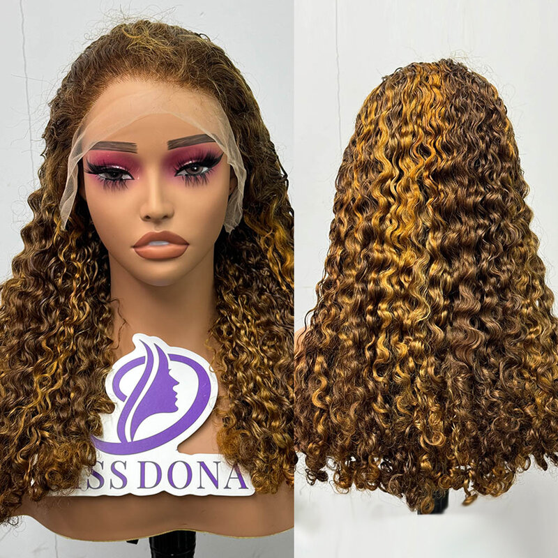 12A Double Drawn Burmese Curl Curly Human Hair Wig 13x4 Lace Frontal Hair Wig Curls Human Hair Wigs Piano Color 4/27 Hair Wig