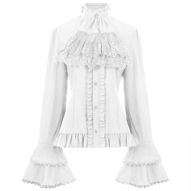 Tops Shirt Detachable Collar Flare Sleeve For Women Lace Mock Neck Ruffles Bandage Solid High Quality Hot Sale