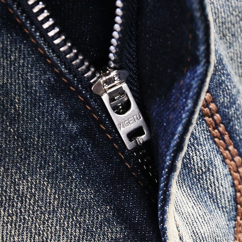 Włoski styl modne dżinsy męskie wysokiej jakości Retro sprany niebieski rozciągliwe dopasowanie porwane jeansy mężczyzn Vintage projektant spodnie dżinsowe Hombre