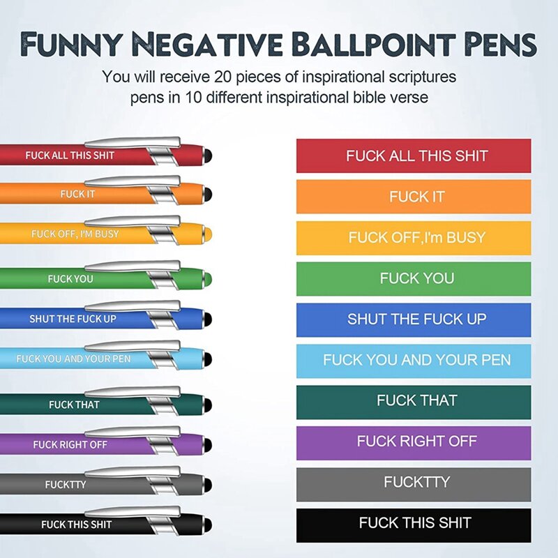 20Pcs Office Pens Funny Ballpoint Pens Rude Quotes Pen Vibrant Negative Passive Pens Black Ink