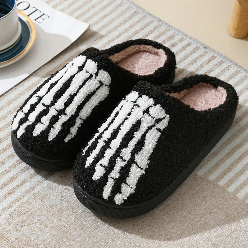 New Halloween Slippers Ghost Face Slippers Winter Warm Woman Men Cozy Plush Bedroom Shoes Couple Indoor Non-Slip Cotton Slipper