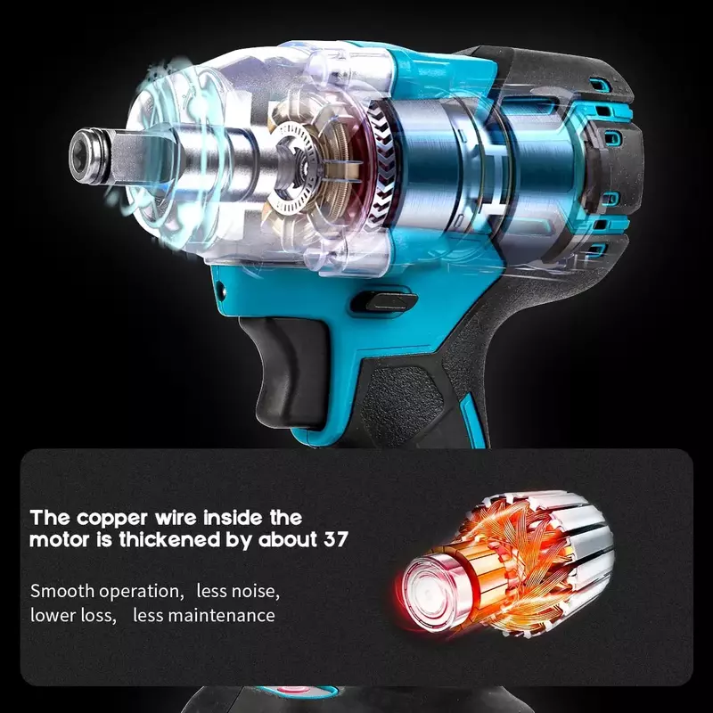 18V 2 In 1 Brushless Electric Impact Wrench 1/2Inch Power Tools 15000Amh Li Battery LED Light Adapt To Makita Battery