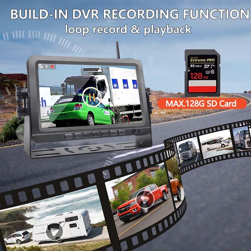 7'' 4CH Car/RV/Truck AHD Monitor System Wireless WIFI DVR Vehicle CCTV Front/Rear Camera IR Night Vision Reversing  Recorder