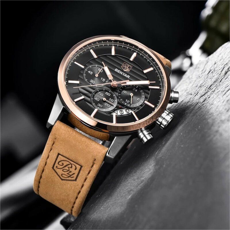 Benyar-reloj analógico de acero inoxidable para hombre, accesorio de pulsera de cuarzo resistente al agua con calendario, complemento masculino de marca de lujo con diseño militar y estilo informal, 2021