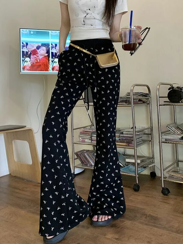 PLAMTEE Casual Women Flare Pants Chic Summer High Waist Streetwear Slim 2024 Printed New Office Lady Florals Loose All Match