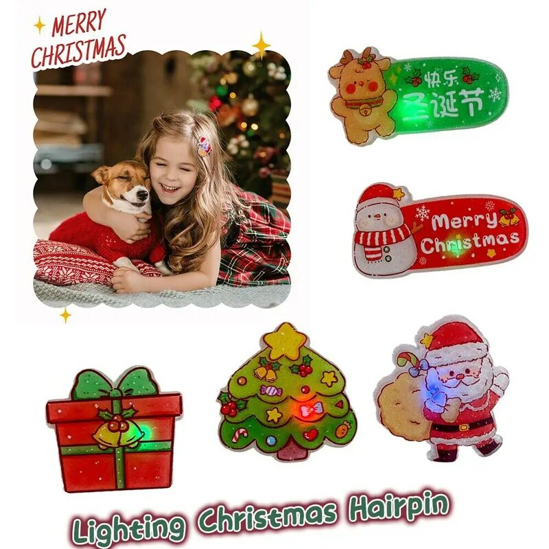 LED Cartoon Hair Clip Party Supplies Children Hairpins Kids Gift Toys Flashing Headwear Santa Claus Hair Braid Decoration 2023