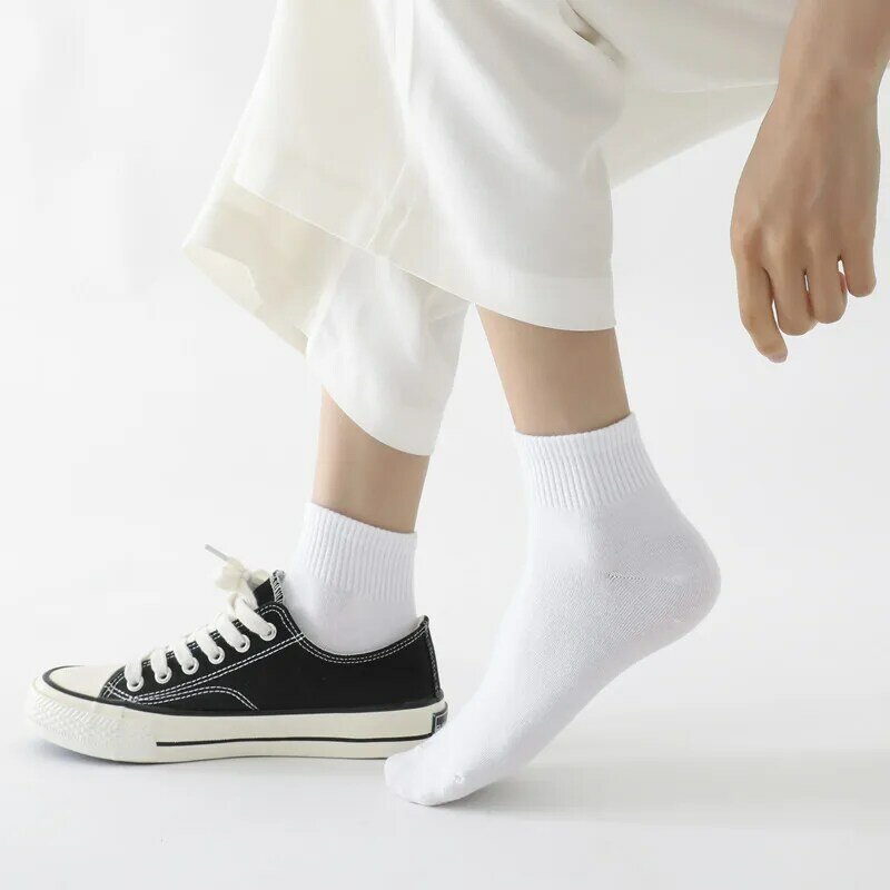 Носки женские хлопковые короткие однотонные, модные элегантные винтажные короткие до щиколотки для студенток, 5 парт/Лот, черные белые, на весну-лето