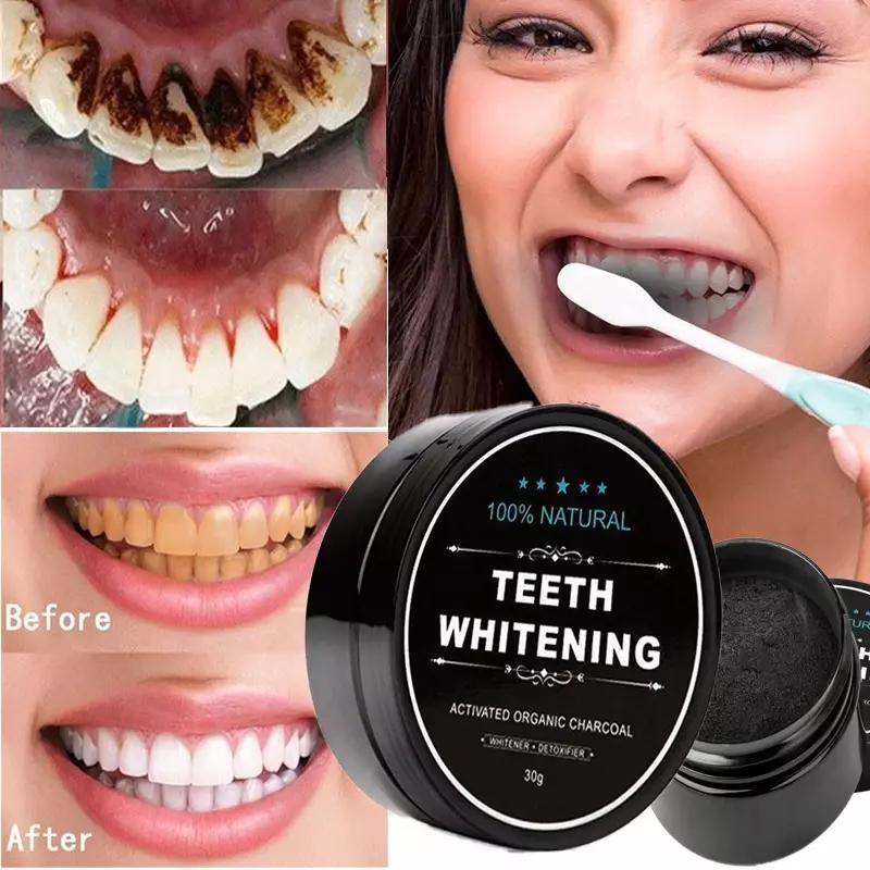 ผงฟันดำสำหรับอุปกรณ์ดูแลสุขภาพฟันผงถ่านกะลามะพร้าวคราบยาสูบถ่านกัมมันต์