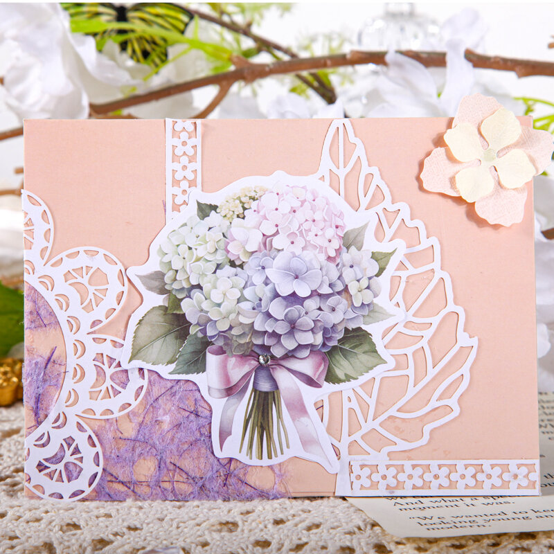 Pegatina de papel kraft blanco para manualidades, decoración creativa retro, Serie de flores, 8 paquetes por lote