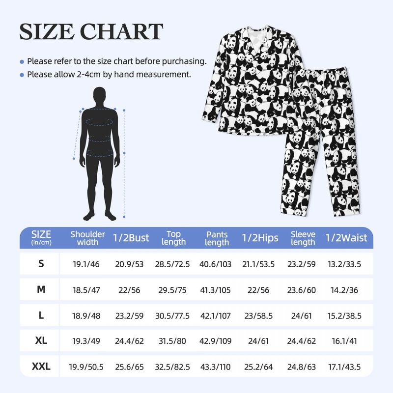 Conjunto de pijama panda chinês masculino, roupa de pijama grande masculina, estética, preto e branco, sala de moda, 2 peças, primavera