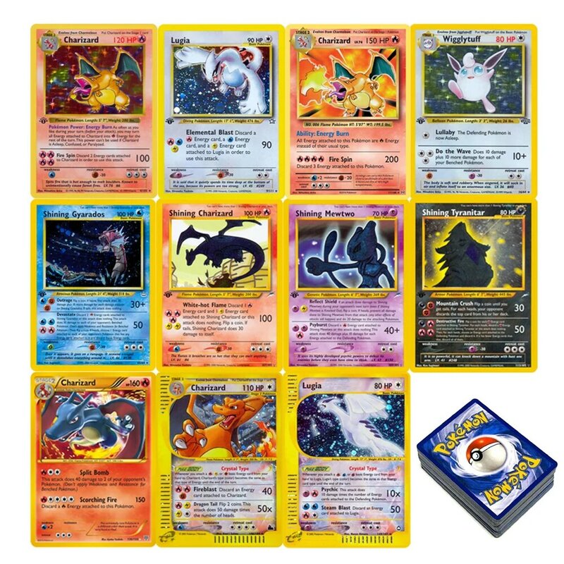 1996 Pokémon 1. Auflage Basis Set einzelne Flash-Karten glänzende Charizard Lugia Wigglytuff Spieles ammlung karten ptcg Proxy-Karten