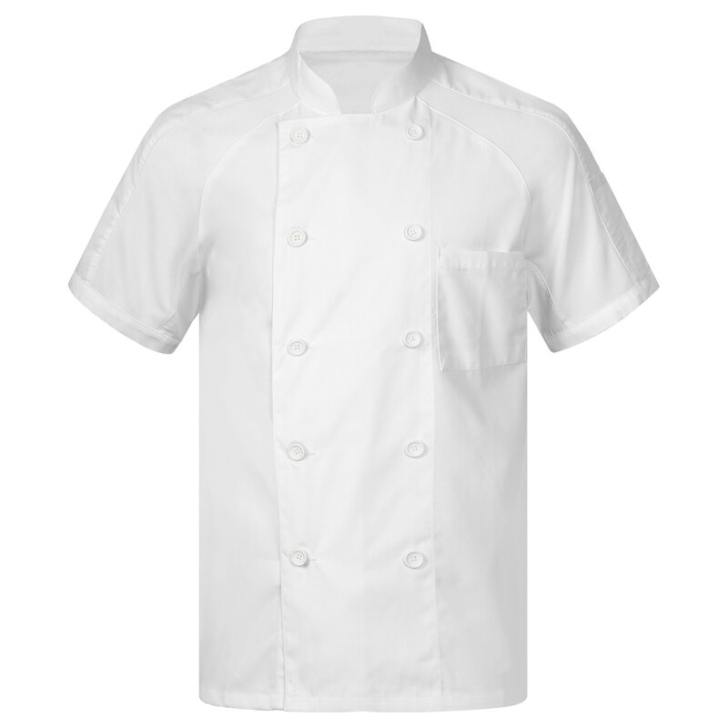 Mens Womens Chef Jackets Stand Collar Raglan Sleeve Chef Coat Breathable Kitchen Work Uniform Tops for Canteen Restaurant Hotel