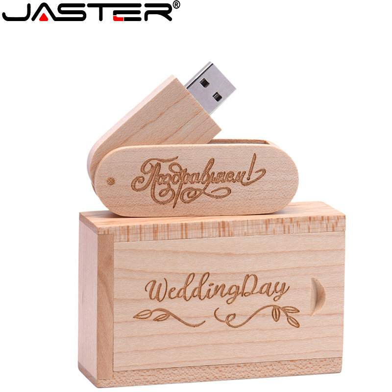 JASTER Wooden Rotatable USB 2.0 Flash Drive 128GB Pen drive Free custom logo 64GB 32GB Creative wedding gift Memory stick U disk