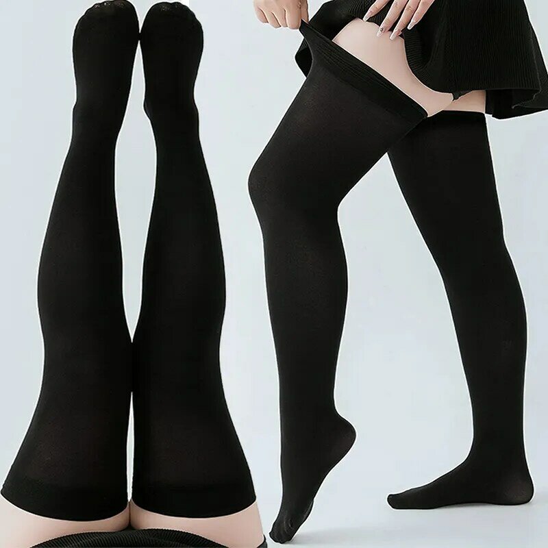 Chaussettes longues noires et blanches pour femmes, sexy, solides, sur le genou, cuisse haute, bas, Lolita, dames, filles, chaudes