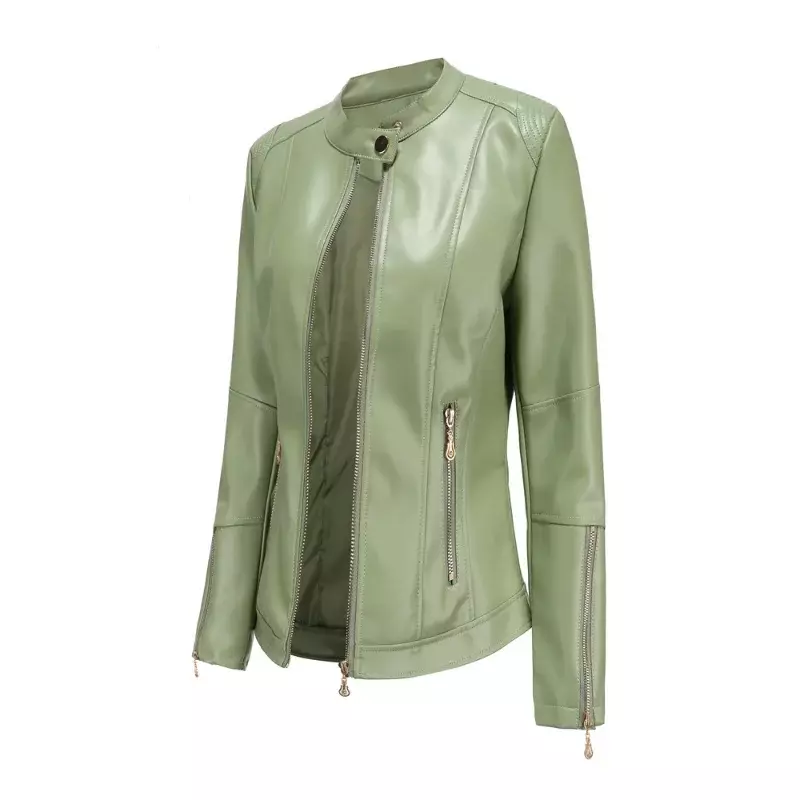 BTQWFD-jaquetas de manga comprida de couro para mulheres, casacos de motociclista, roupas femininas, moda outwear, novo, primavera, outono, 2023
