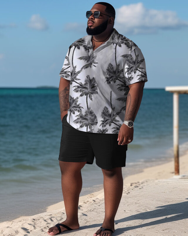 Biggmans 7xl 8xl 9xl Plus Men's Set Print Street Style Shorts Short Sleeve Summer Beach Casual Fashion And Comfortable Big Man