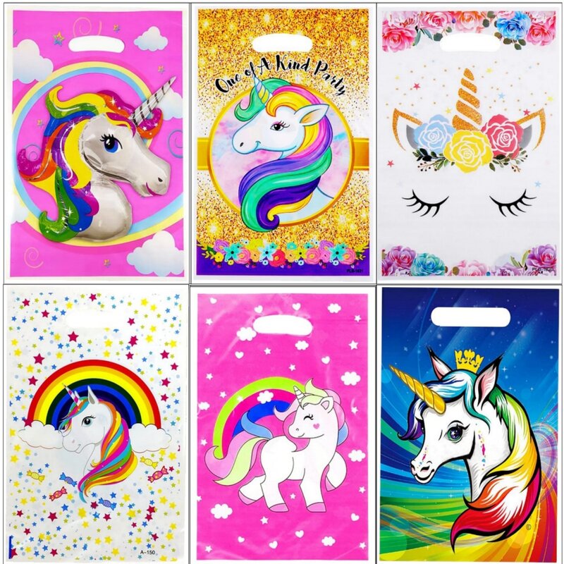 Decoraciones de unicornio para fiesta de cumpleaños, bolsas de unicornio arcoíris, suministros para fiesta de cumpleaños de niña