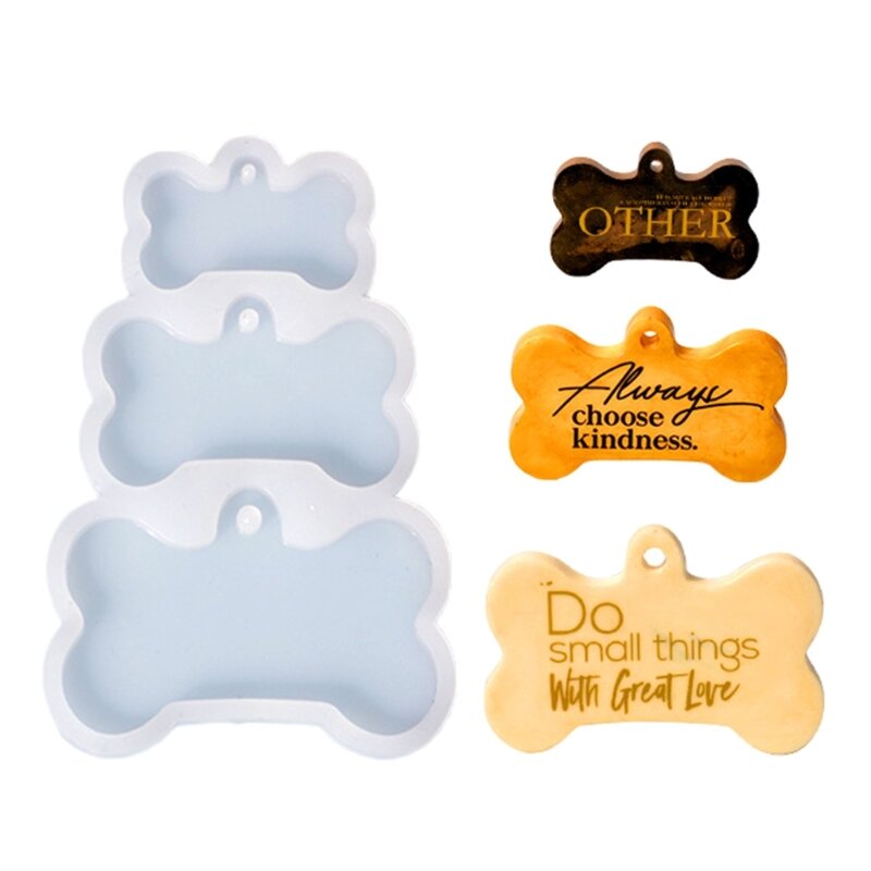 DIY Shiny Glossy Dog Bone Pet Tags Silicone Mold with Hole Woman Keychain Decorative Pendant Jewelry Ornament Epoxy Resin Mould