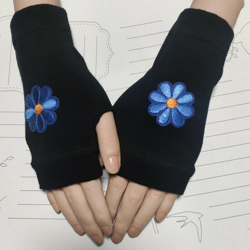 Новые Вязаные перчатки с цветочной вышивкой и хризантемой, перчатки без пальцев
