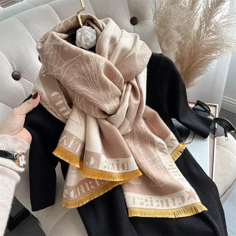 Sciarpa avvolgente con scialle di Pashmina di marca di lusso per le donne Design inverno caldo sciarpe di Cashmere Bandana coperta spessa femminile morbida Bufanda
