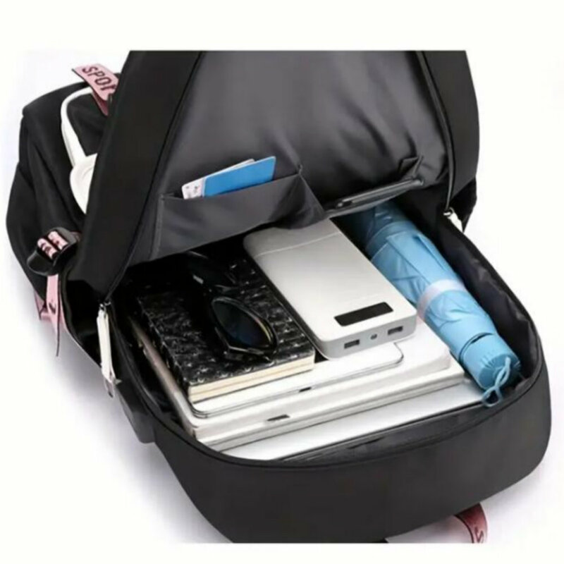 حقيبة ظهر مدرسية بسيطة بسعة كبيرة للرجال والنساء ، شحن USB ، حقيبة ظهر لطلاب الجامعات ، كمبيوتر محمول ، دفتر ، حقيبة مدرسية