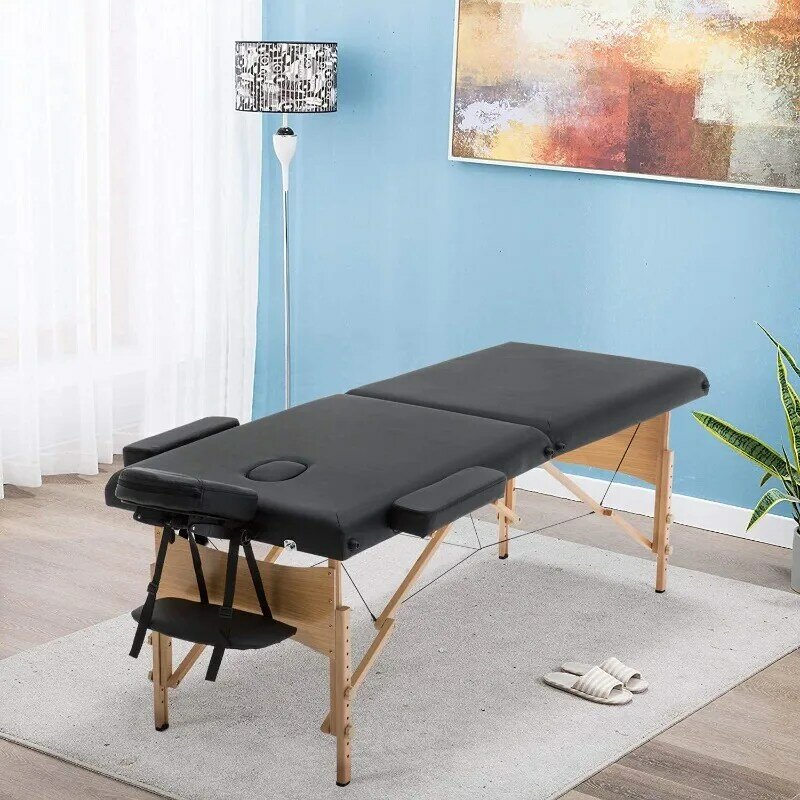 Mesa de massagem portátil dobrável com estojo preto, largo, 73 in, 28 in