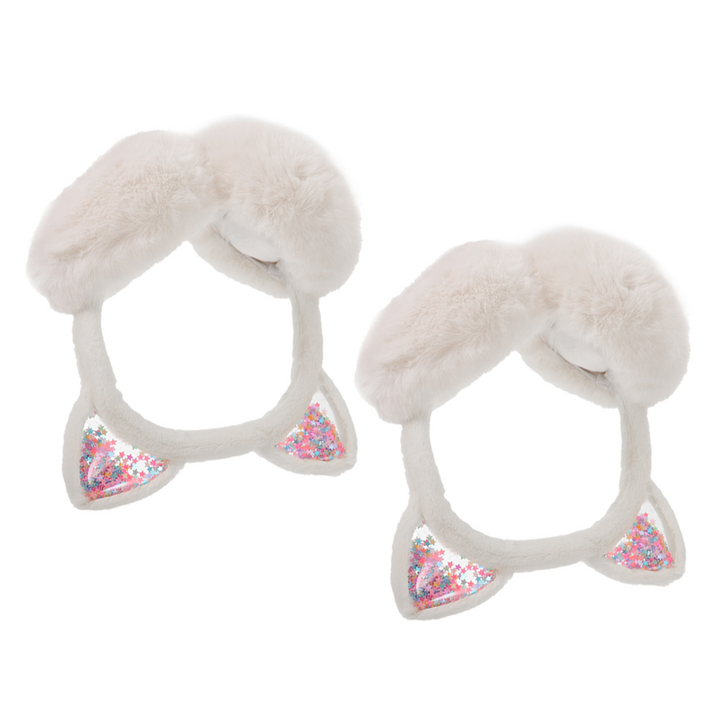 Earmuffs brancos dobráveis infantis, bandana de pelúcia, capa de ouvido para inverno, protetor, 2 peças
