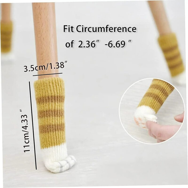 24 PCs(6 Sets) Cat Paw Chair Socks for Avoid Scratch Knitted Double Layer High Elastic Chair Leg Protectors for Hardwood Floors