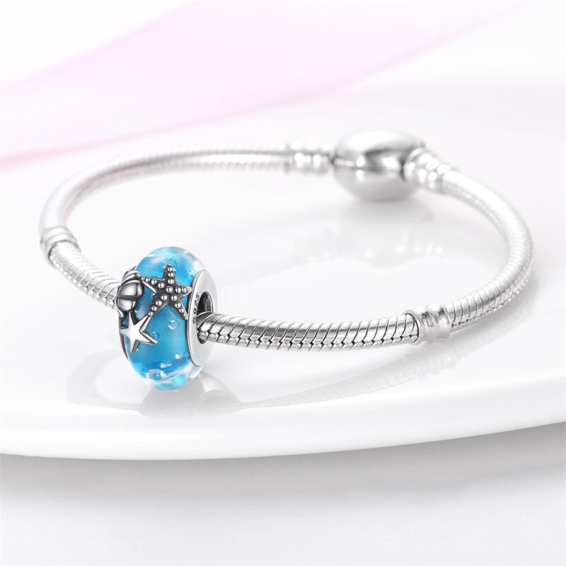 Kartun baru Seri laut angkasa jimat cocok Pandora 925 asli gelang manik jimat kalung wanita Sterling perhiasan perak