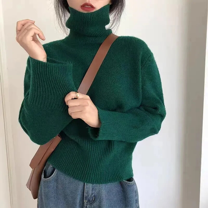 Strick pullover Frauen koreanische Version Roll kragen pullover Winter einfarbig Pullover abnehmen Interieur Läppen warme Basic Tops
