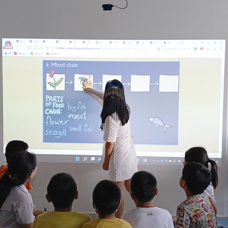 学校用200インチポータブルフィンガータッチ仮想スクリーン電子デジタルスマート教室ボードインタラクティブプロジェクションディスプレイ