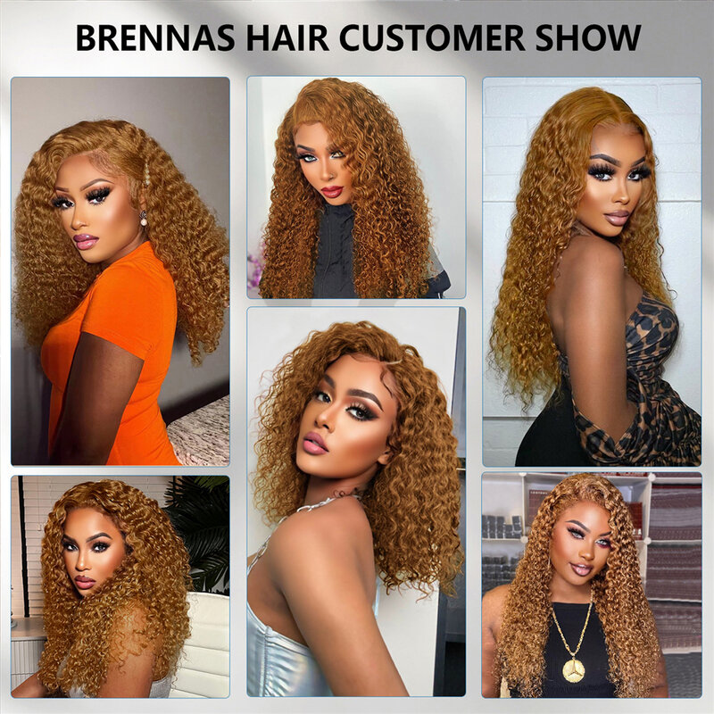 Honey Blonde Deep Curly Lace Front Wig Brown Kinky Curly Human Hair 13x4 Brazilian Lace Frontal Wigs For Black Women Density 180