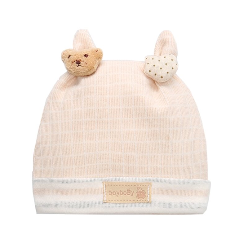 77HD – Bonnet Tuban pour nourrissons 0 à 3 mois, Bonnet nuit avec ours mignon et étoiles, chapeau d'hôpital
