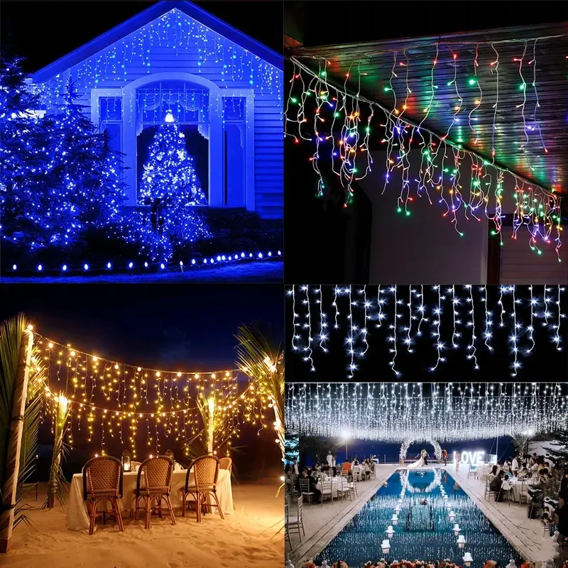 Guirnalda de calle en la casa, adornos navideños, cortina de carámbano, luz LED, decoración de vacaciones de Año Nuevo, 2024