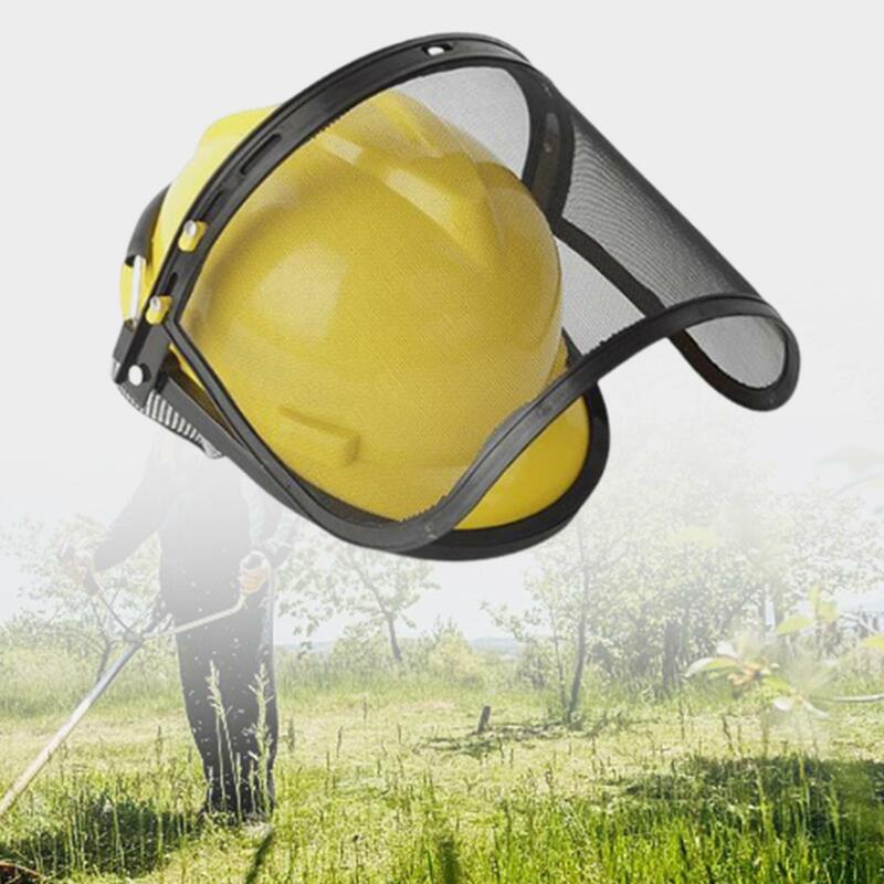 保護用チェーンソーフェイスマスク、金属メッシュバイザー、換気、目と耳のための多用途イエローキャップ、耐久性のある保護