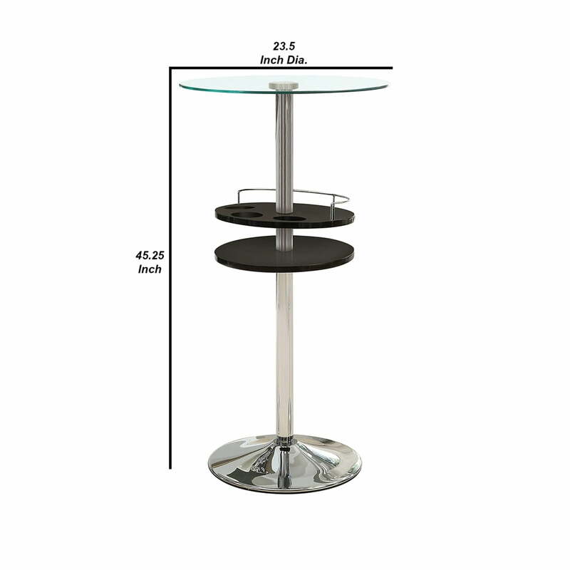 Round Glass Top Bar Table with Wine Storage Chrome Base Bistro Pub Table