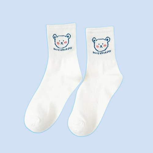 5 Pairs Little Bear Socks for Women Cute Cartoon Internet Celebrity Long Socks Autumn and Winter White Breathable Socks