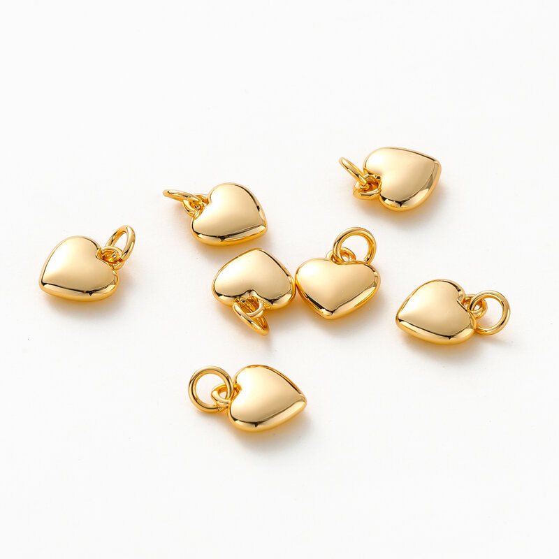 4 buah/lot liontin hati berlapis emas 18K 14K dengan cincin lompat perlengkapan pembuatan kalung liontin cinta Solid untuk Aksesori Perhiasan DIY