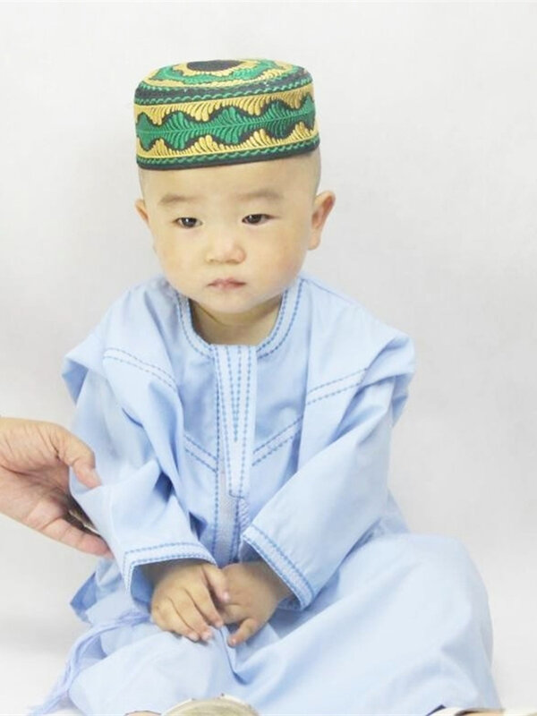 Eid Ramadan Kids Jubba Thobe abbigliamento musulmano Abaya islamico Dubai Kaftan Mubarak preghiera bambino 1-3 anni ragazzi abiti 70-100CM